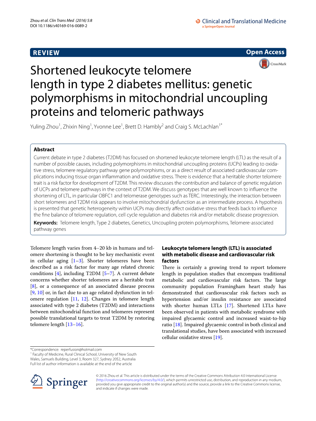Shortened Leukocyte Telomere Length in Type 2 Diabetes Mellitus: Genetic