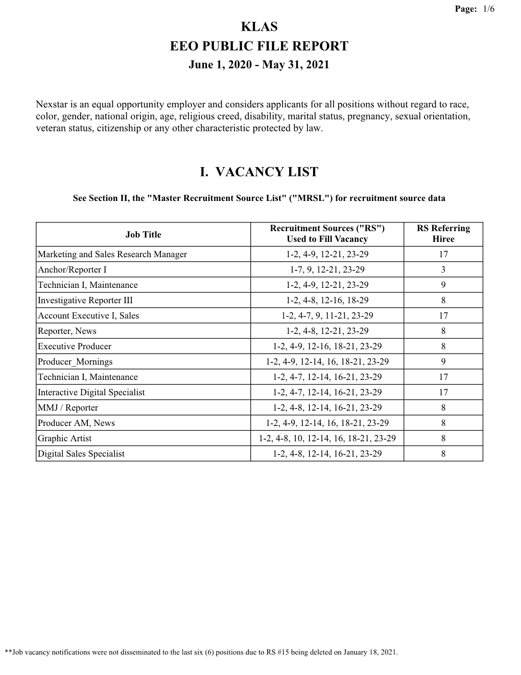 KLAS EEO Report