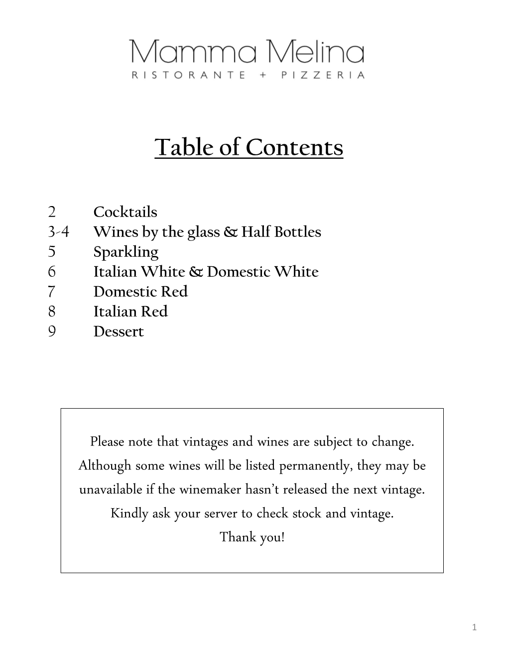 Table of Contents