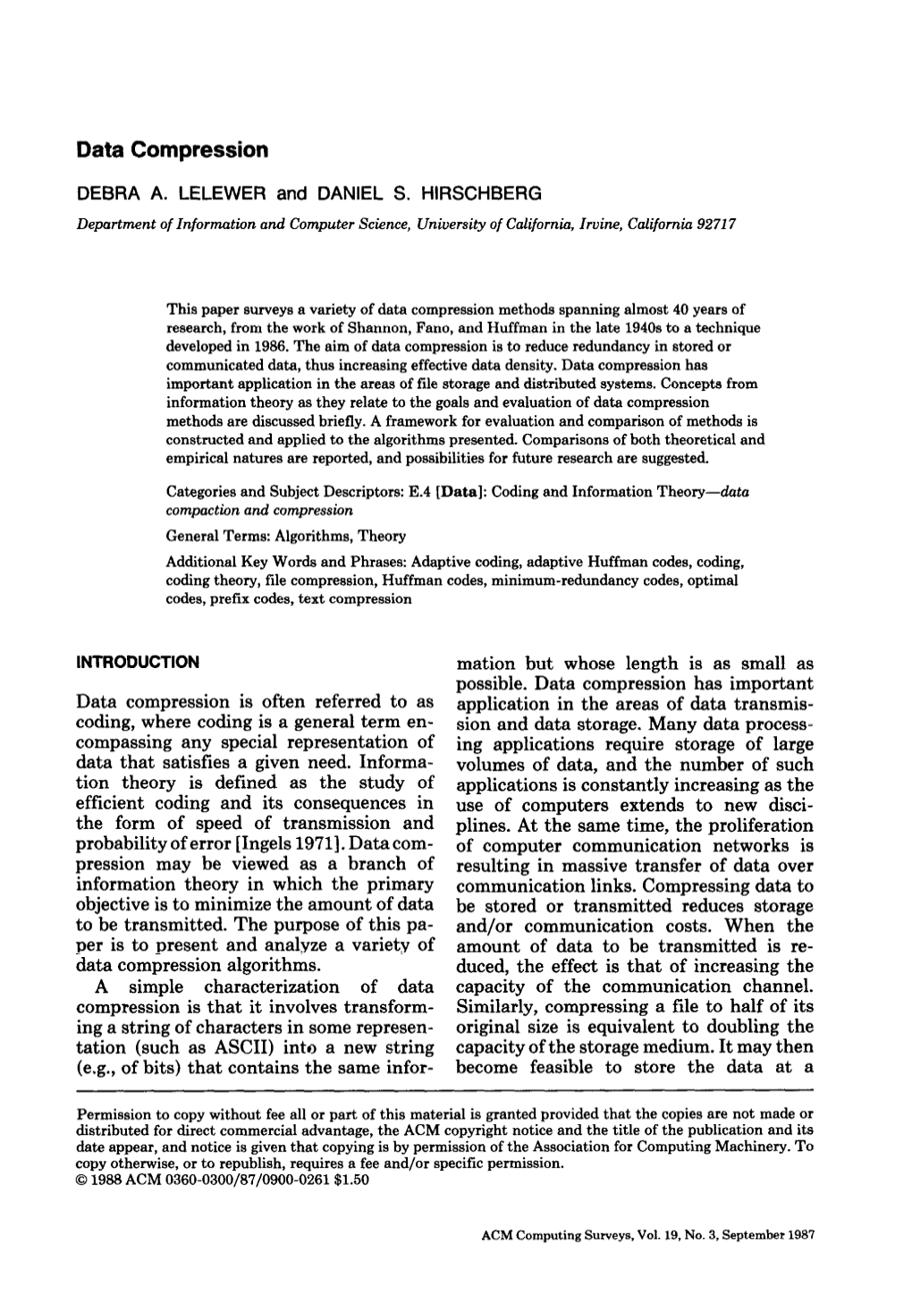 Lelewer and Hirschberg, "Data Compression"