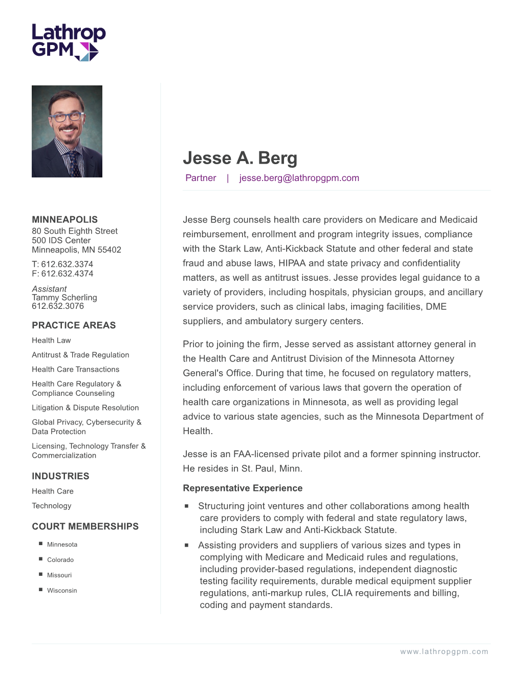 Jesse A. Berg Partner | Jesse.Berg@Lathropgpm.Com