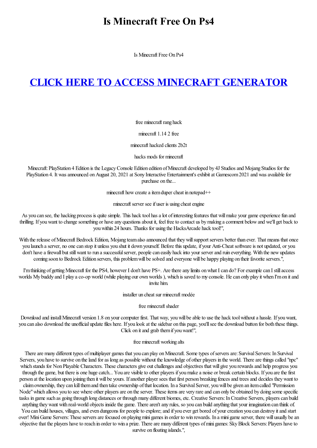 Is Minecraft Free on Ps4