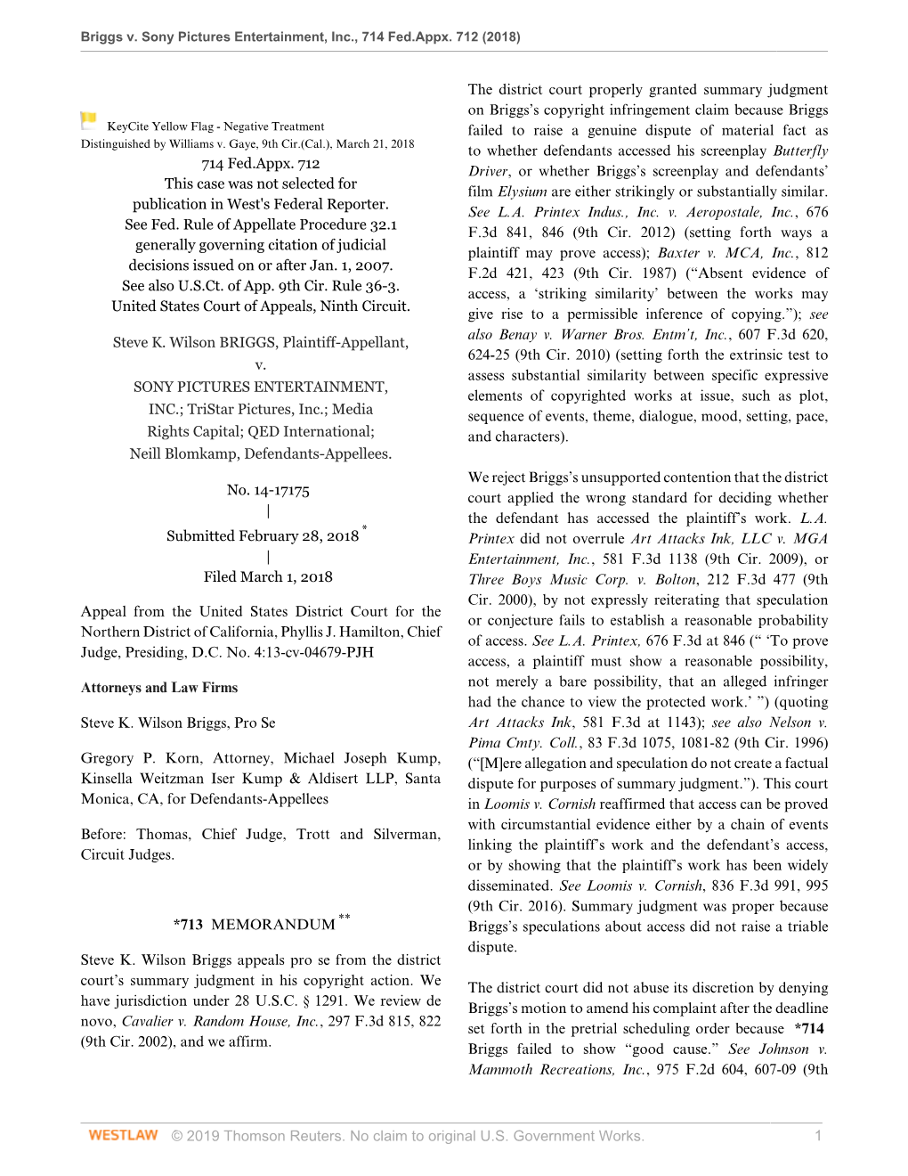 © 2019 Thomson Reuters. No Claim to Original U.S. Government Works. 1 Briggs V