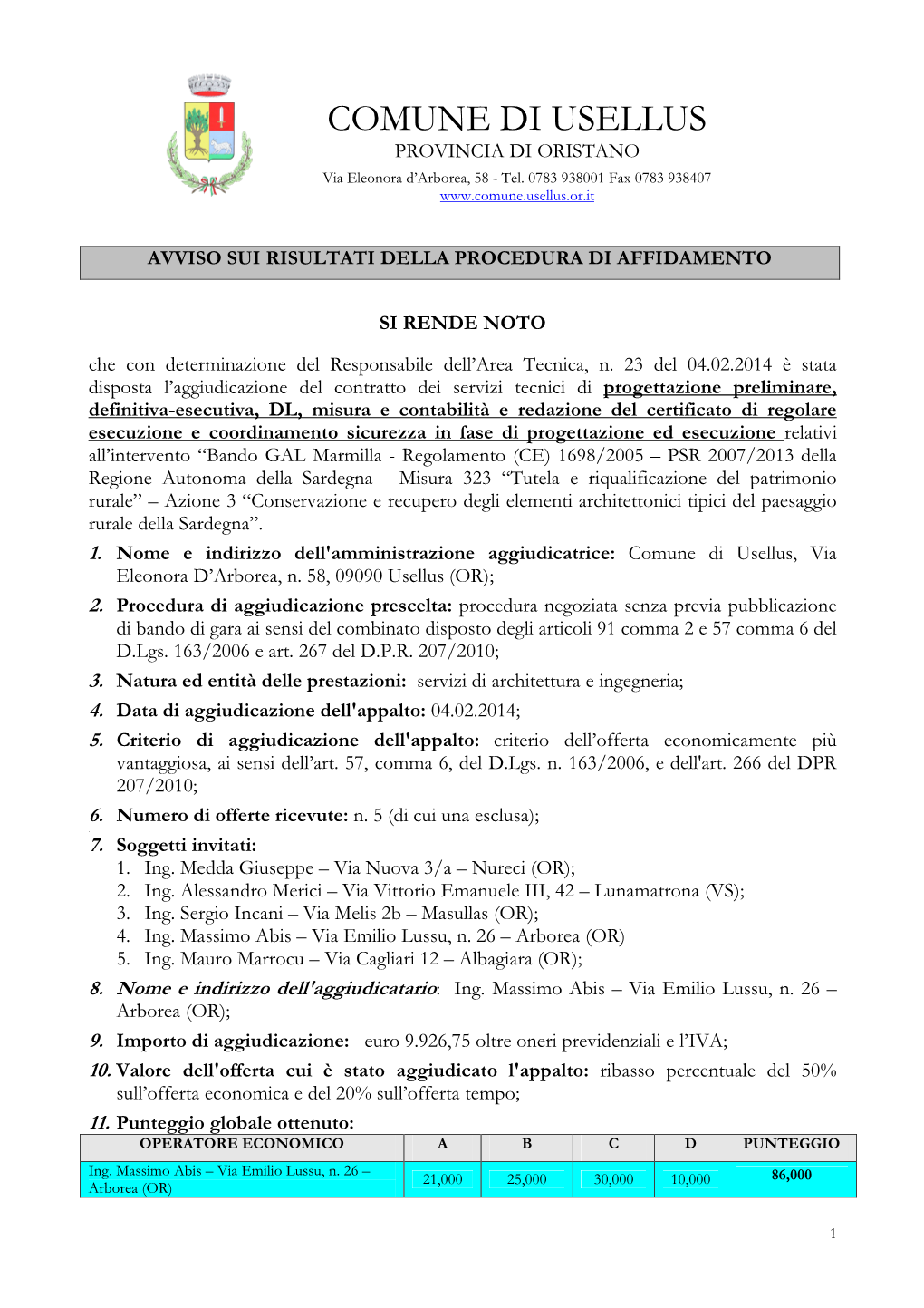 Aggiudicazione Definitiva