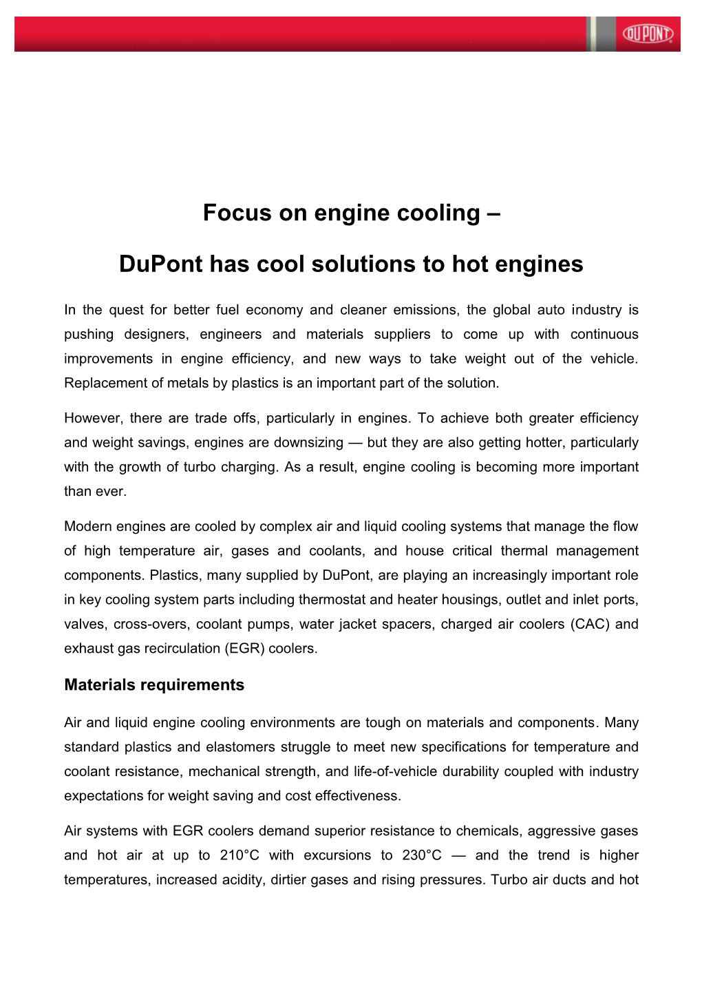 Focus on Engine Cooling – Dupont Has Cool Solutions to Hot Engines