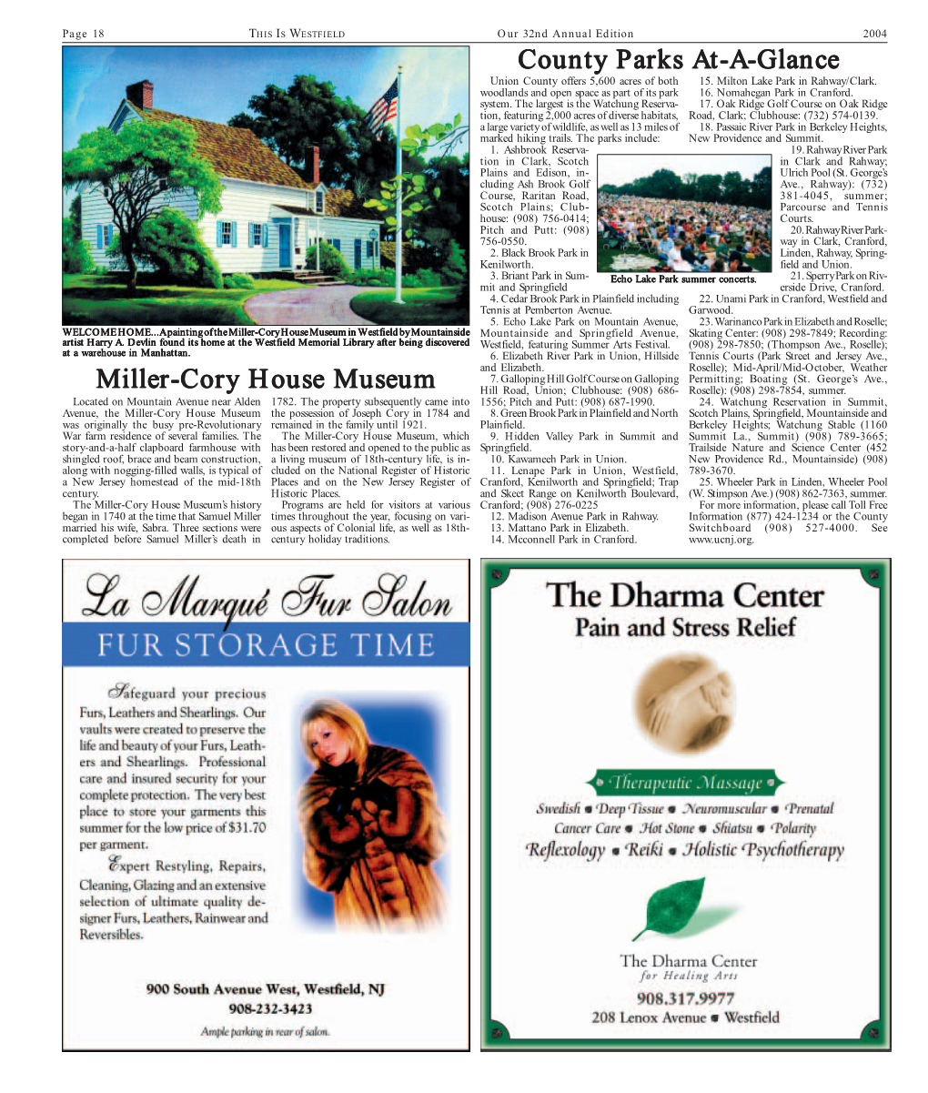 Miller-Cory House Museum County Parks At-A-Glance