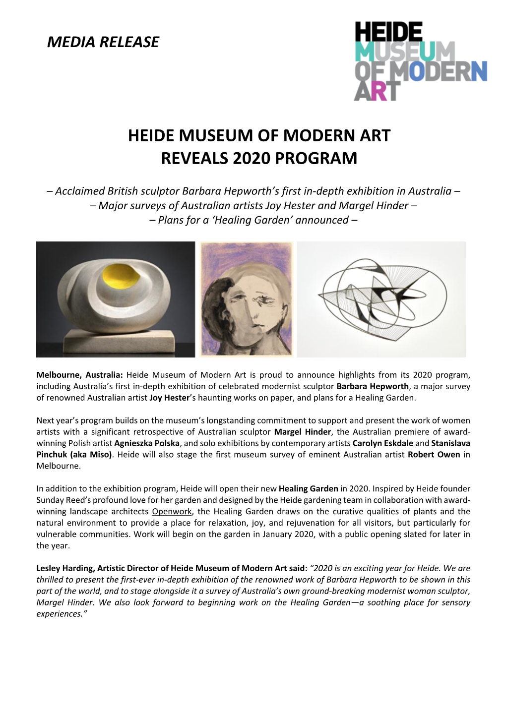 Heide Museum of Modern Art Reveals 2020 Program