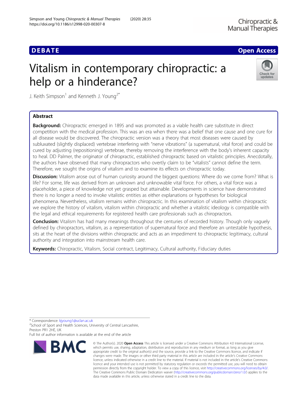 Vitalism in Contemporary Chiropractic: a Help Or a Hinderance? J