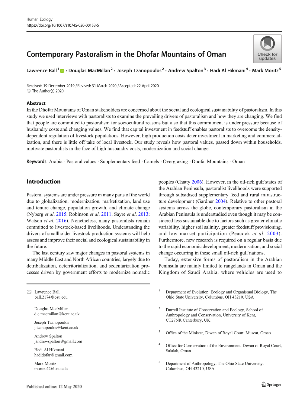 Contemporary Pastoralism in the Dhofar Mountains of Oman