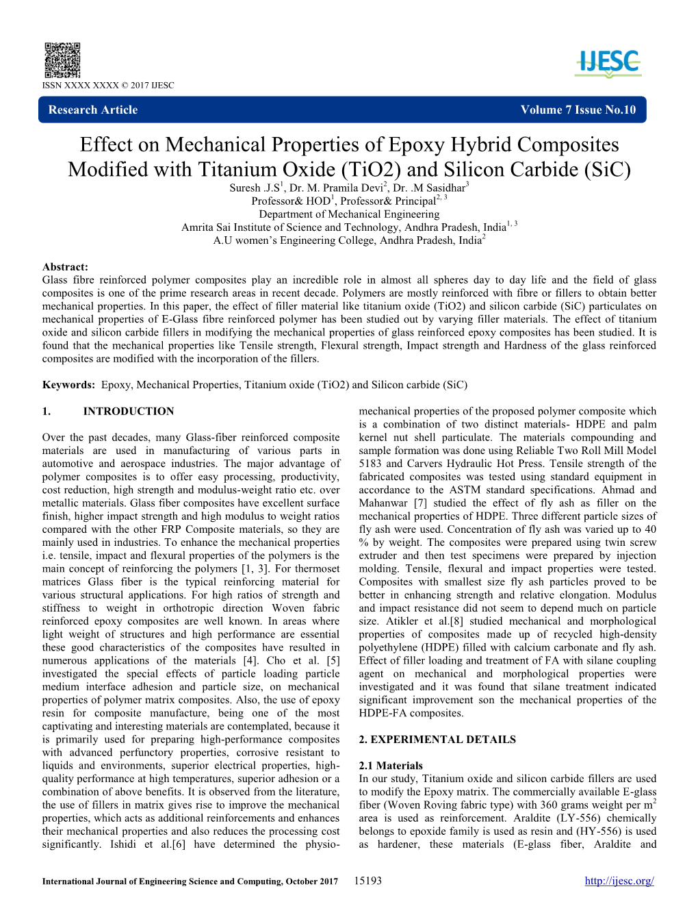 Effect on Mechanical Properties of Epoxy Hybrid Composites Modified with Titanium Oxide (Tio2) and Silicon Carbide (Sic) Suresh .J.S1, Dr