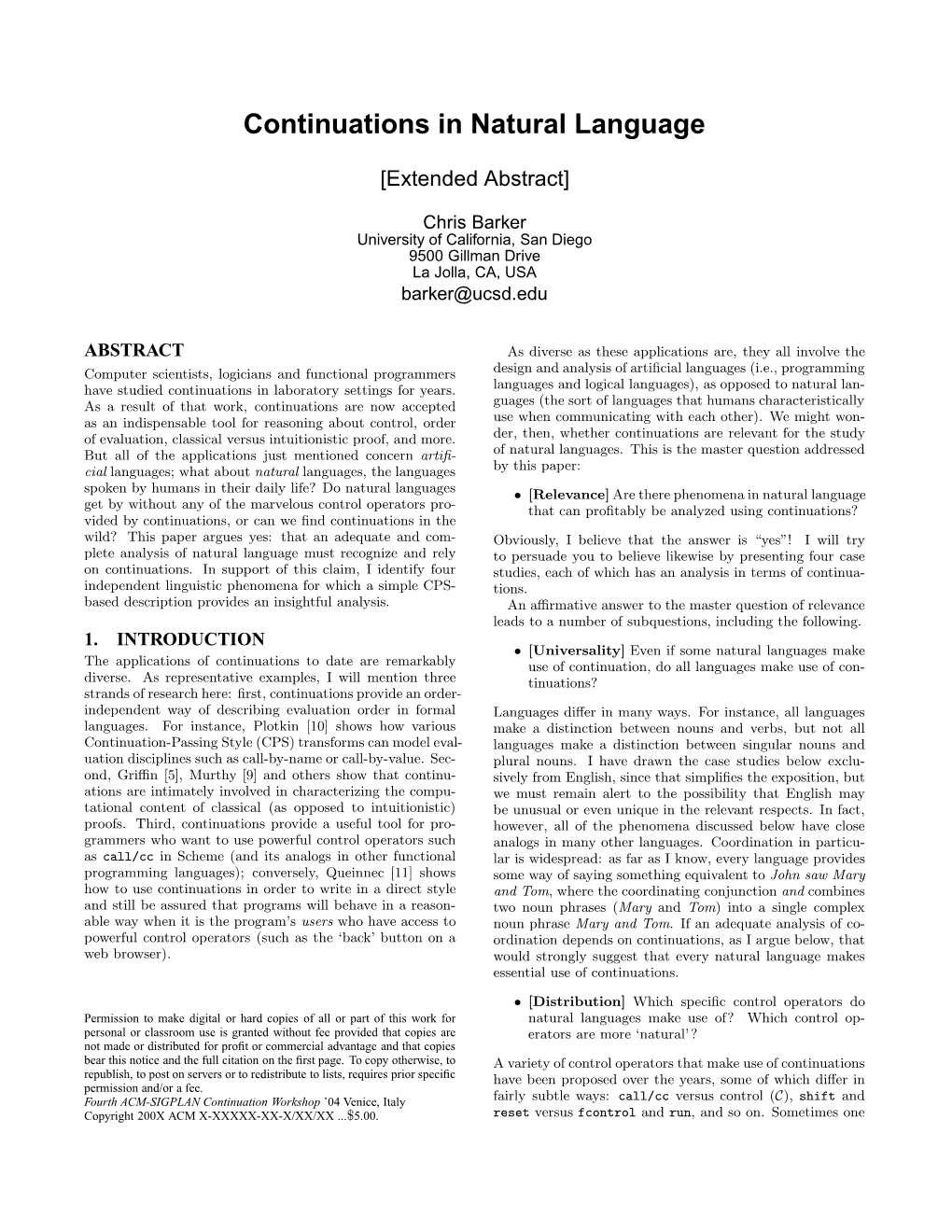 Continuations in Natural Language