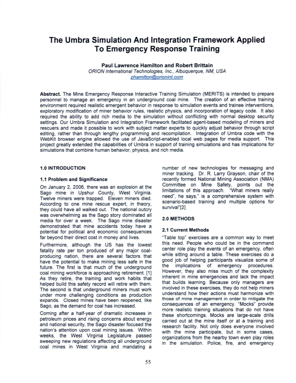 The Umbra Simulation and Integration Framework Applied to Emergency Response Training