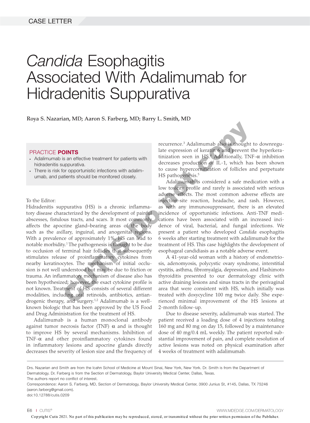 Candida Esophagitis Associated with Adalimumab for Hidradenitis Suppurativa