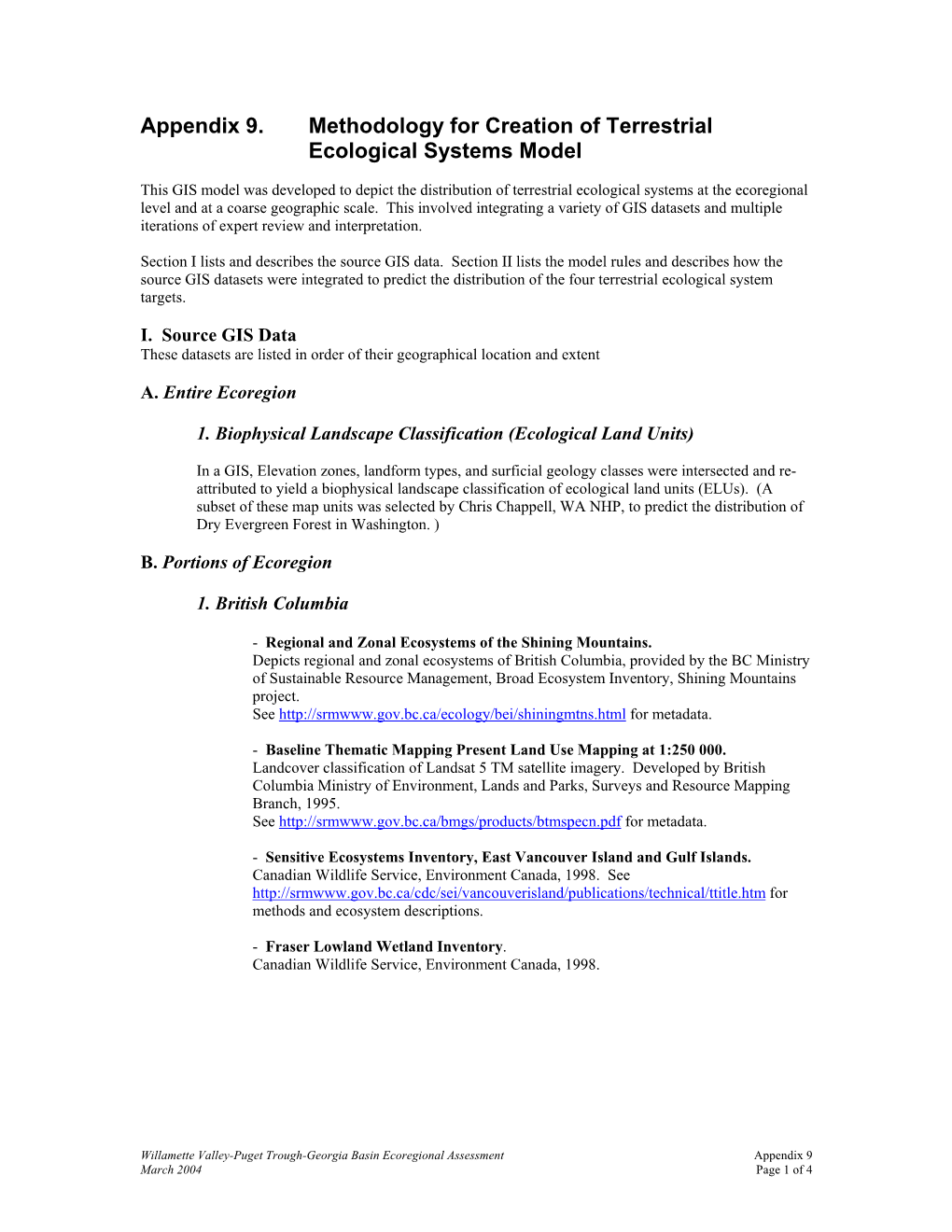 Appendix 9. Methodology for Creation of Terrestrial Ecological Systems Model