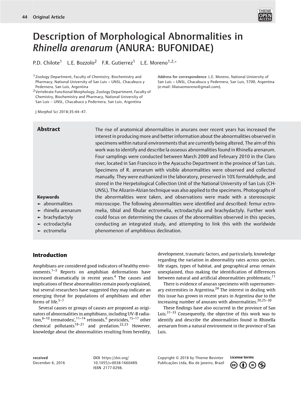 Description of Morphological Abnormalities in Rhinella Arenarum (ANURA: BUFONIDAE)