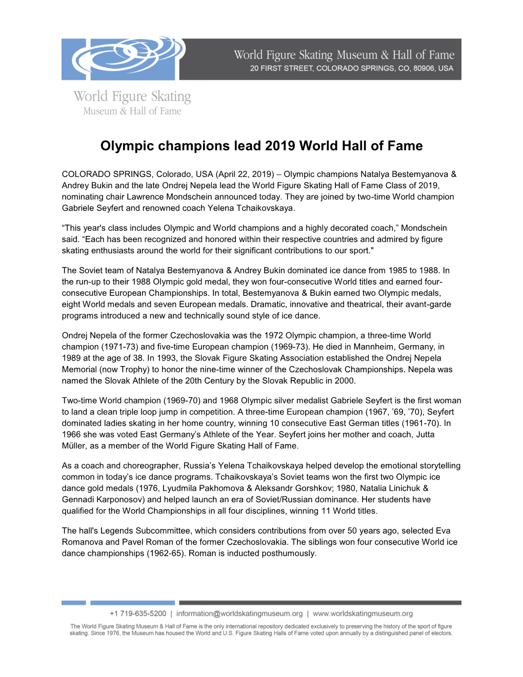 Olympic Champions Lead 2019 World Hall of Fame