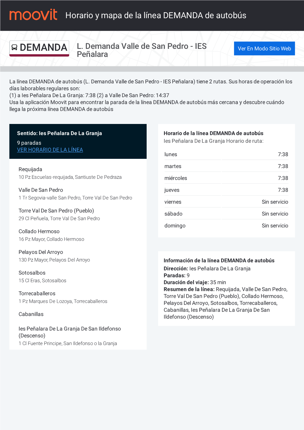 Horario Y Mapa De La Ruta DEMANDA De Autobús