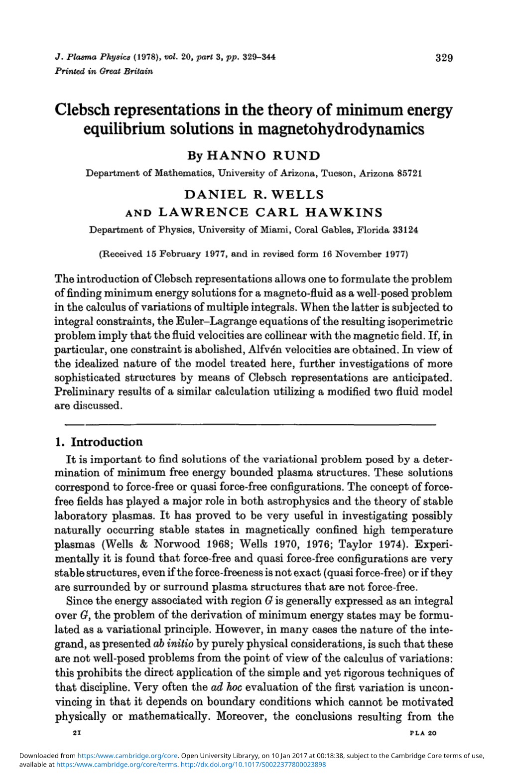 Clebsch Representations in the Theory of Minimum Energy Equilibrium