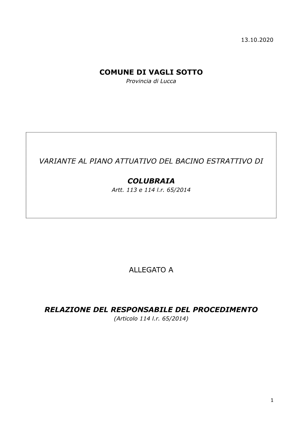 Variante Al Piano Attuativo Del Bacino Estrattivo Di Colubraia