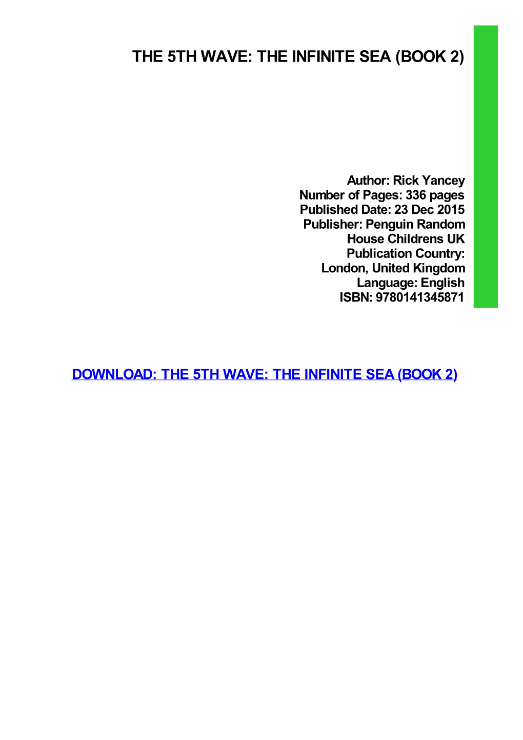 The 5Th Wave: the Infinite Sea (Book 2)