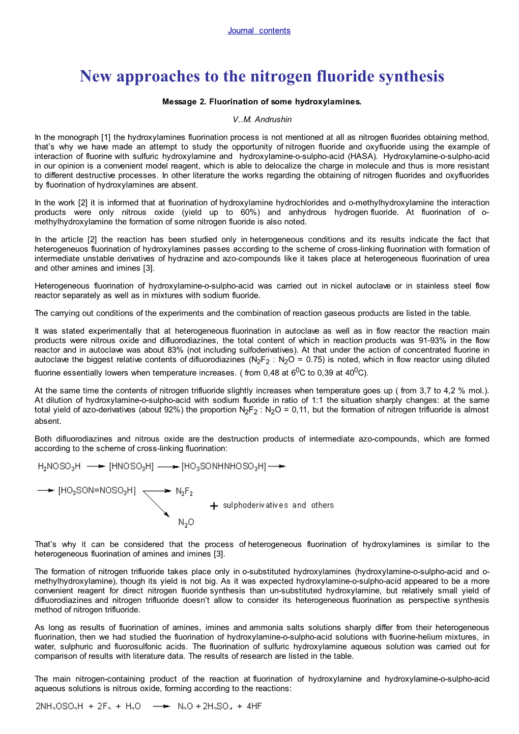 New Approaches to the Nitrogen Fluoride Synthesis