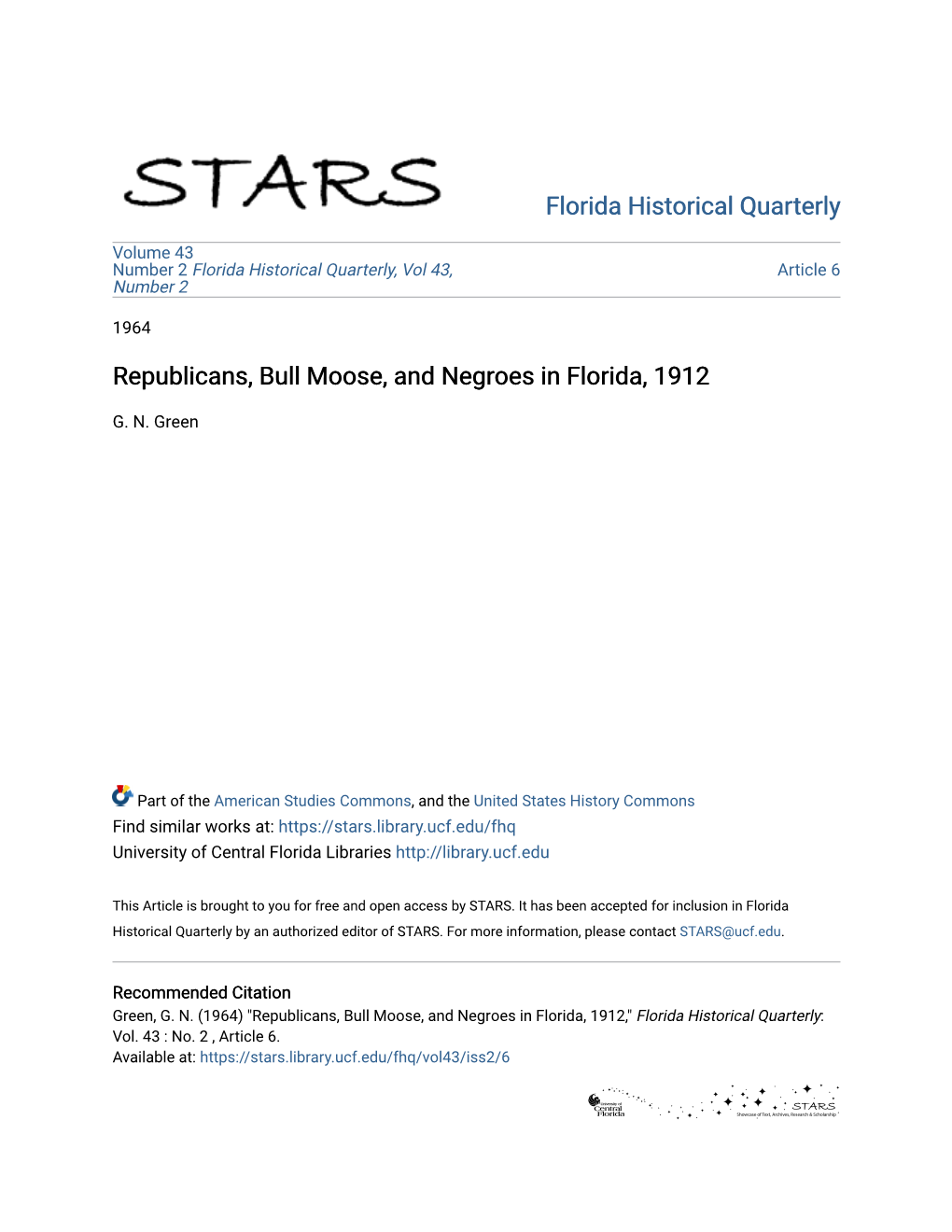 Republicans, Bull Moose, and Negroes in Florida, 1912