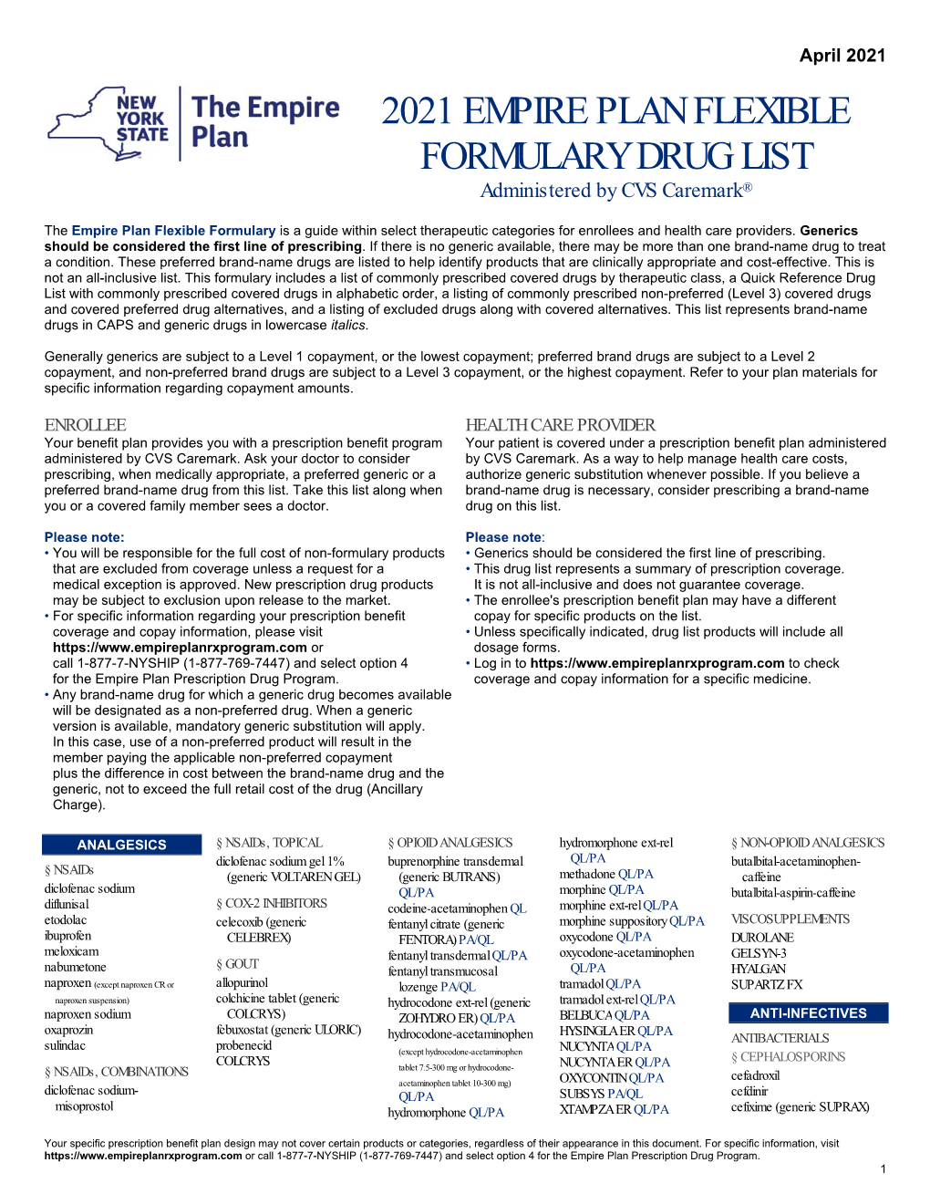 2021 EMPIRE PLAN FLEXIBLE FORMULARY DRUG LIST Administered by CVS Caremark®