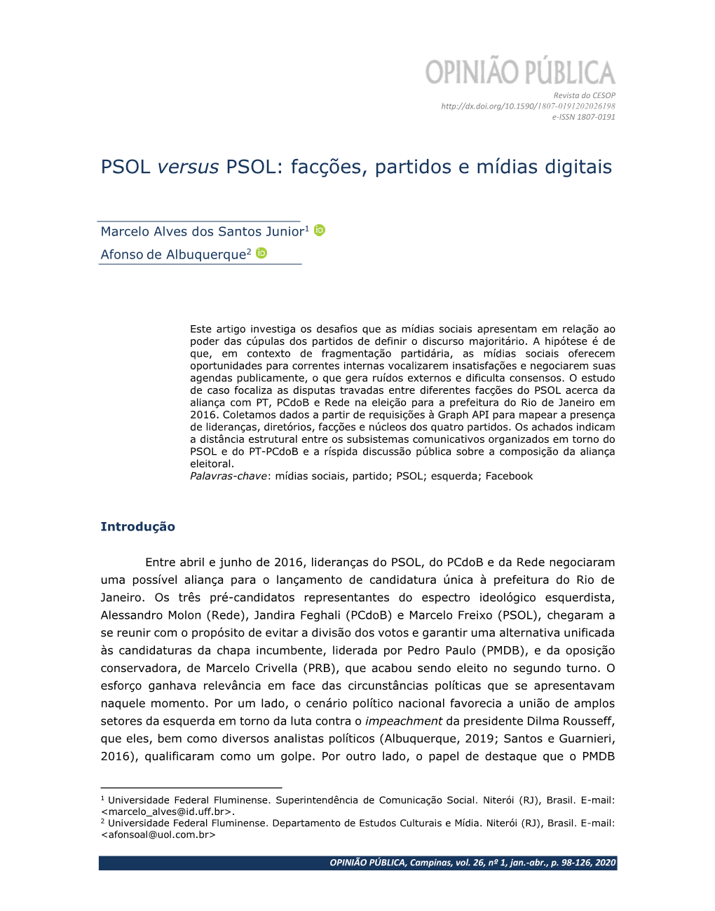 PSOL Versus PSOL: Facções, Partidos E Mídias Digitais