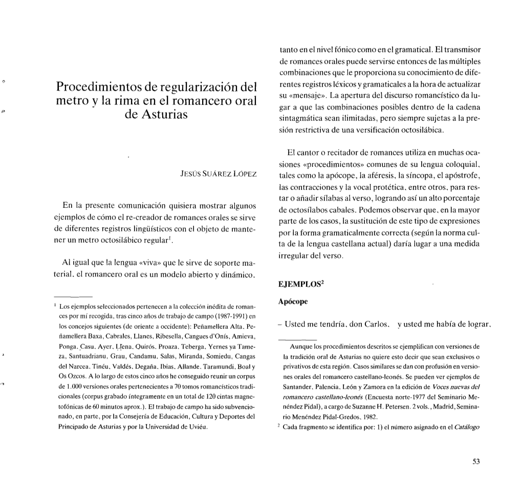 Procedimientos De Regularización Del Metro Y La Rima En El Romancero