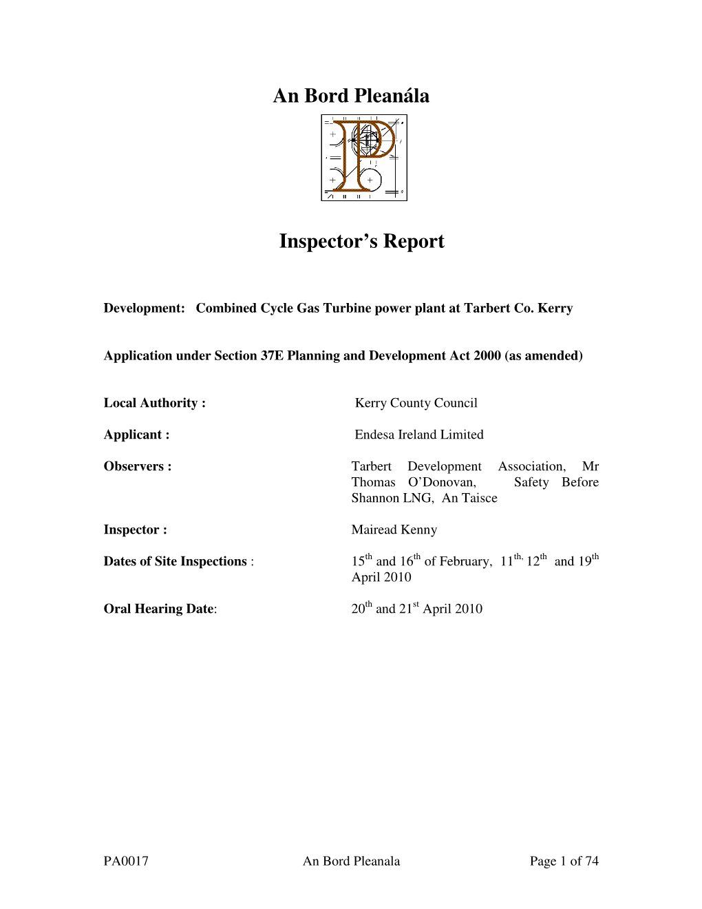 Inspectors Report (PA0/RPA0017.Pdf, PDF Format