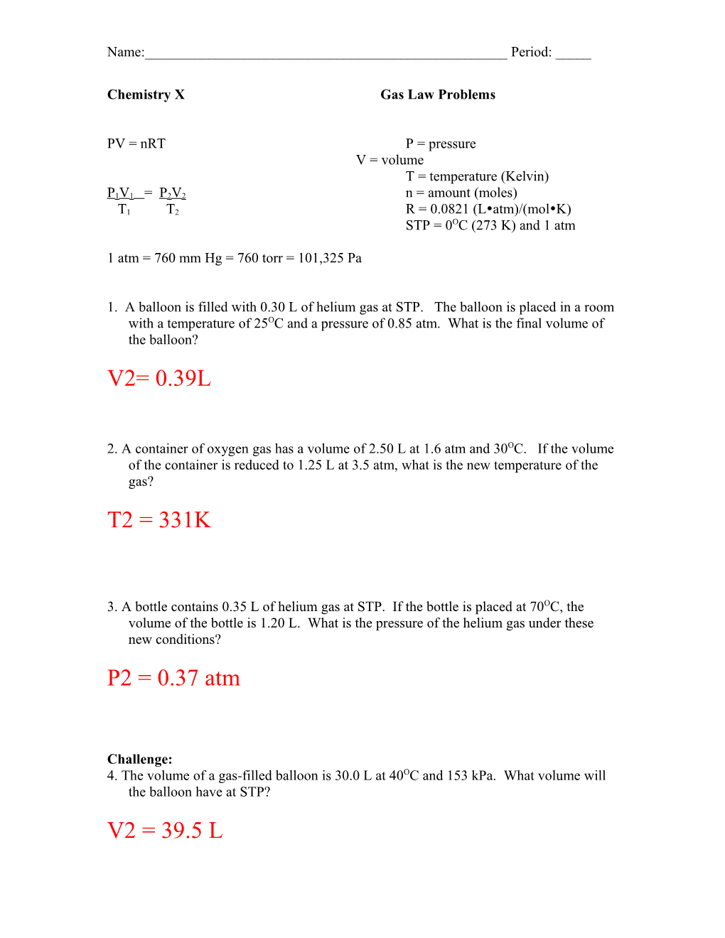 AP Chemistry Gas Law Problems