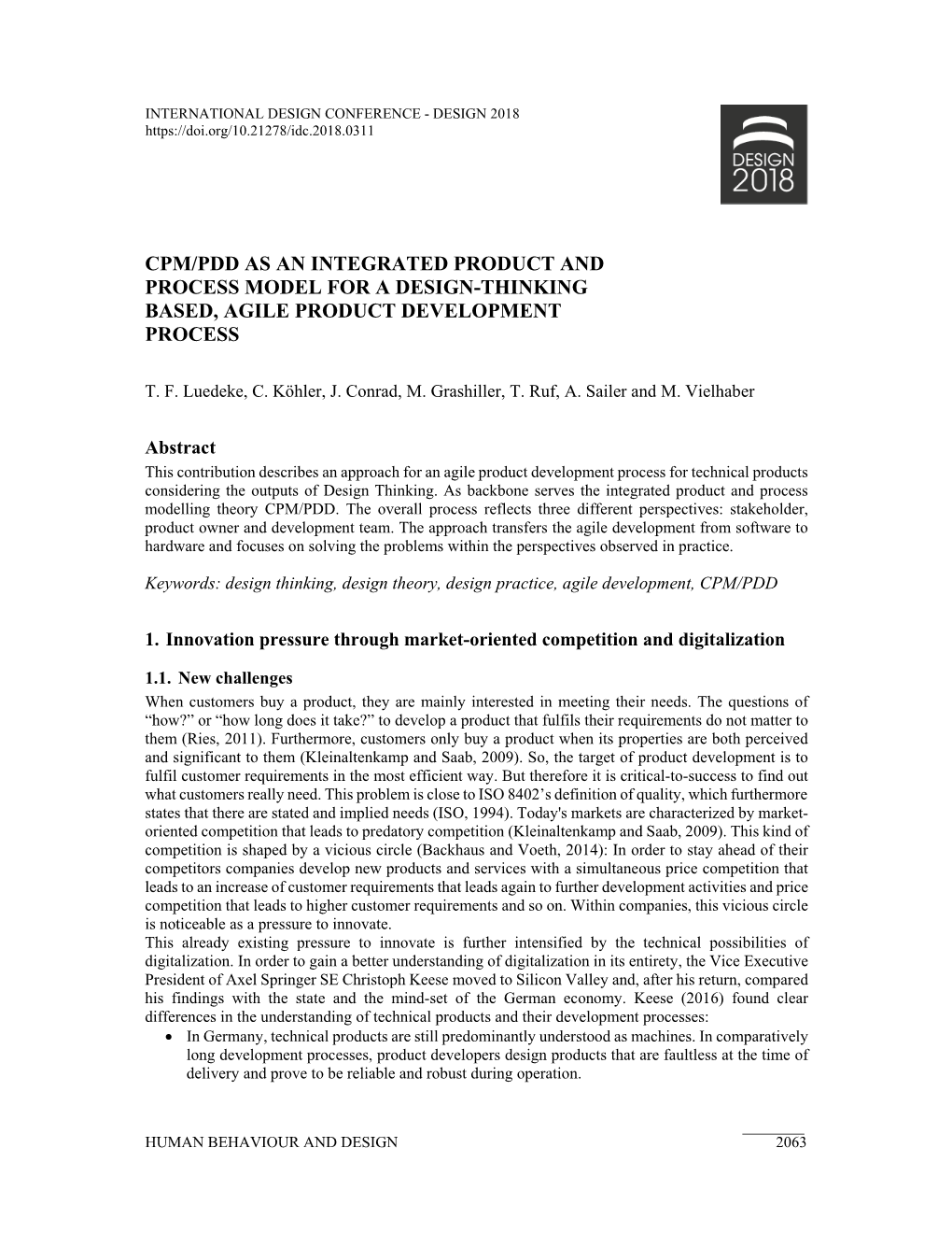 Cpm/Pdd As an Integrated Product and Process Model for a Design-Thinking Based, Agile Product Development Process