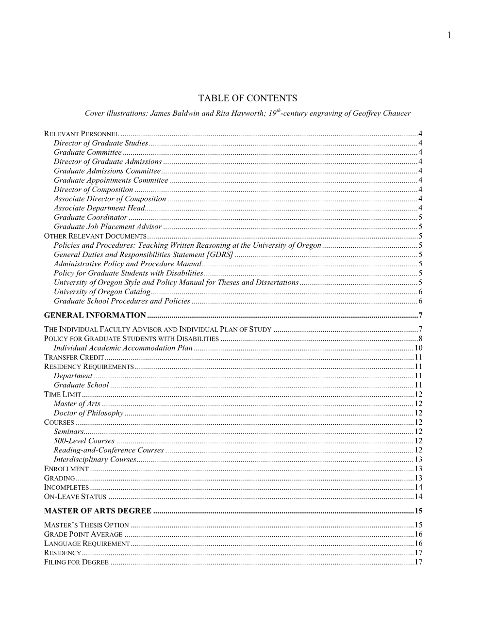 TABLE of CONTENTS Cover Illustrations: James Baldwin and Rita Hayworth; 19Th-Century Engraving of Geoffrey Chaucer