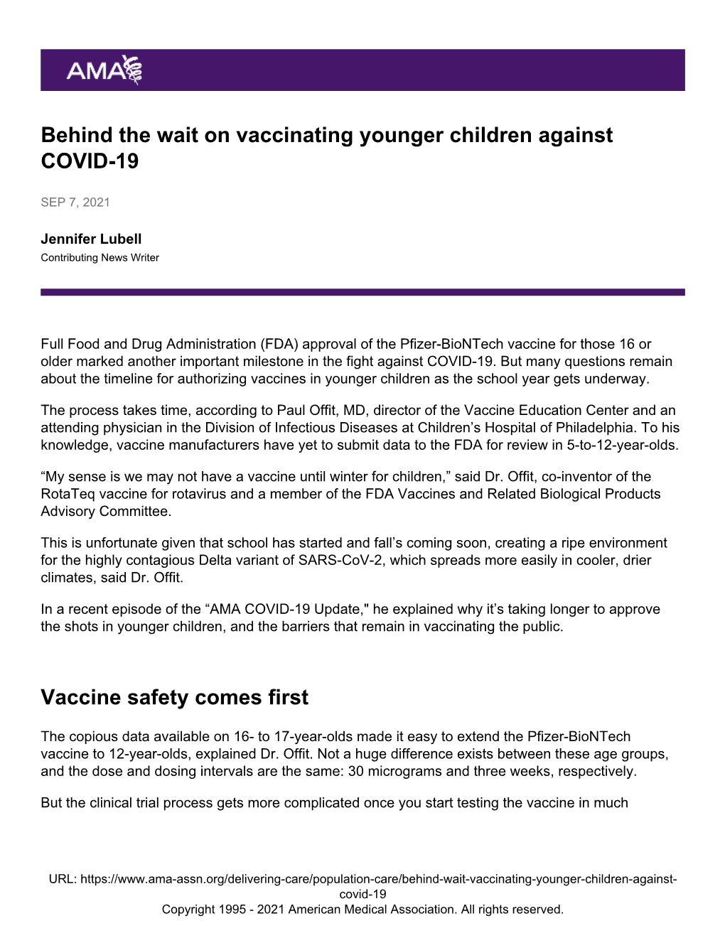 Behind the Wait on Vaccinating Younger Children Against COVID-19