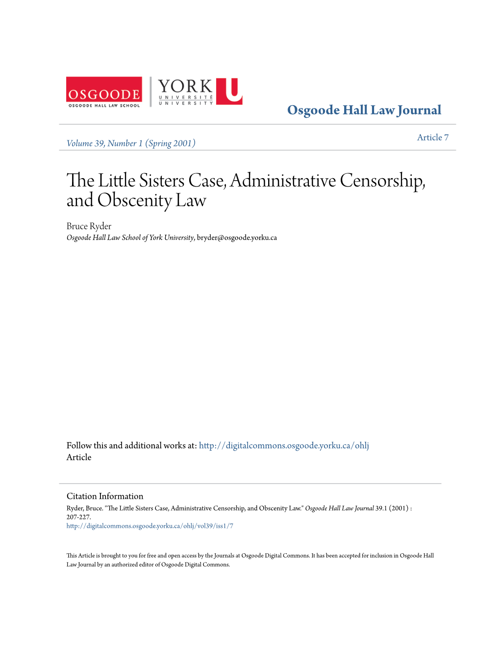 The Little Sisters Case, Administrative Censorship, and Obscenity Law®