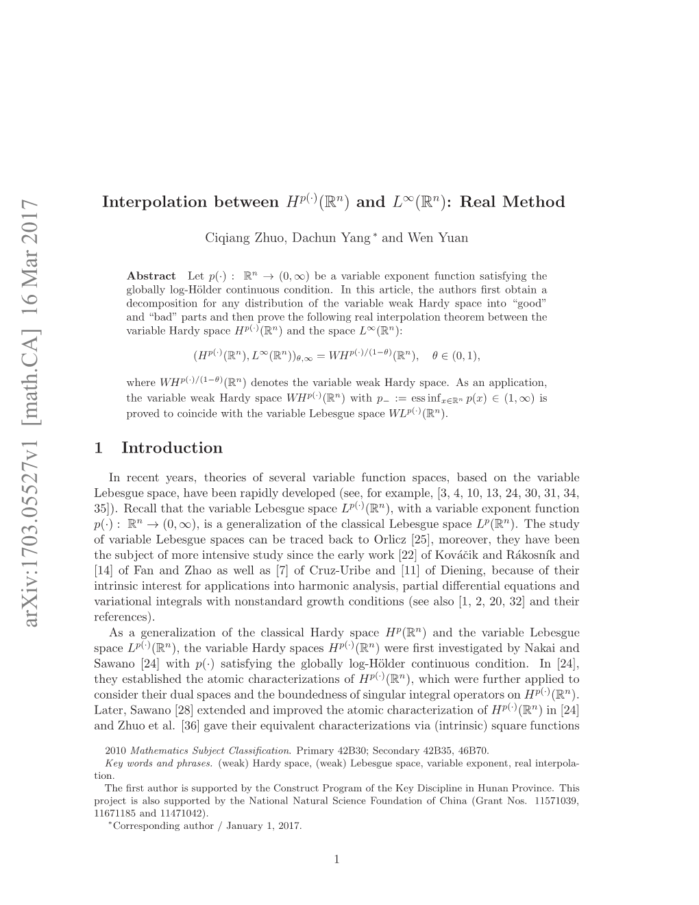 Arxiv:1703.05527V1 [Math.CA]