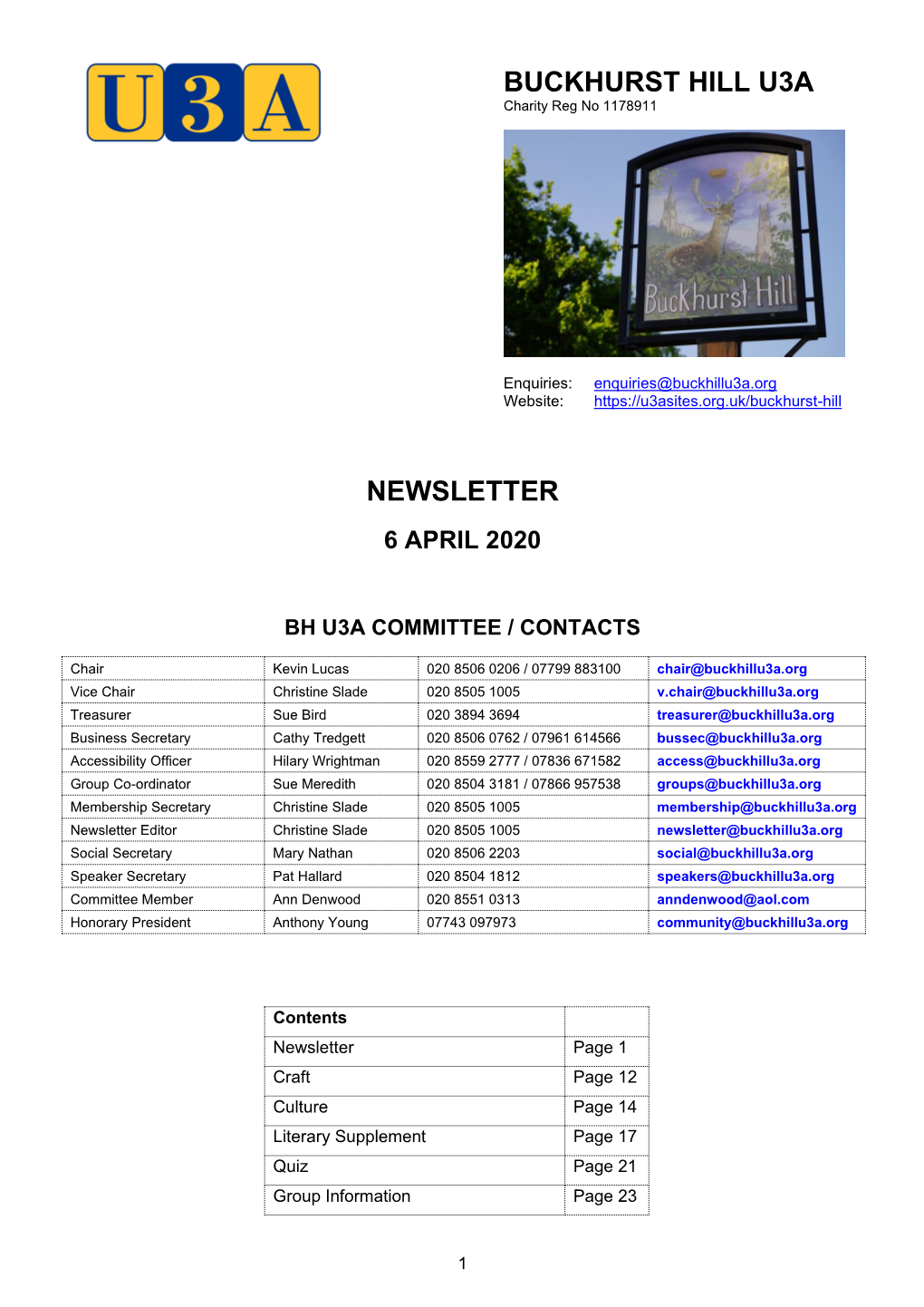 Buckhurst Hill U3A Newsletter