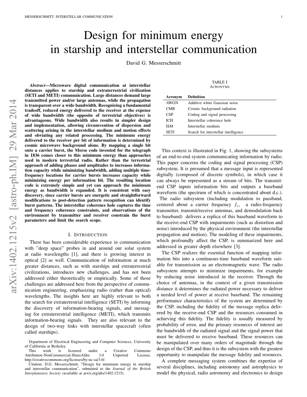 Design for Minimum Energy in Starship and Interstellar Communication David G