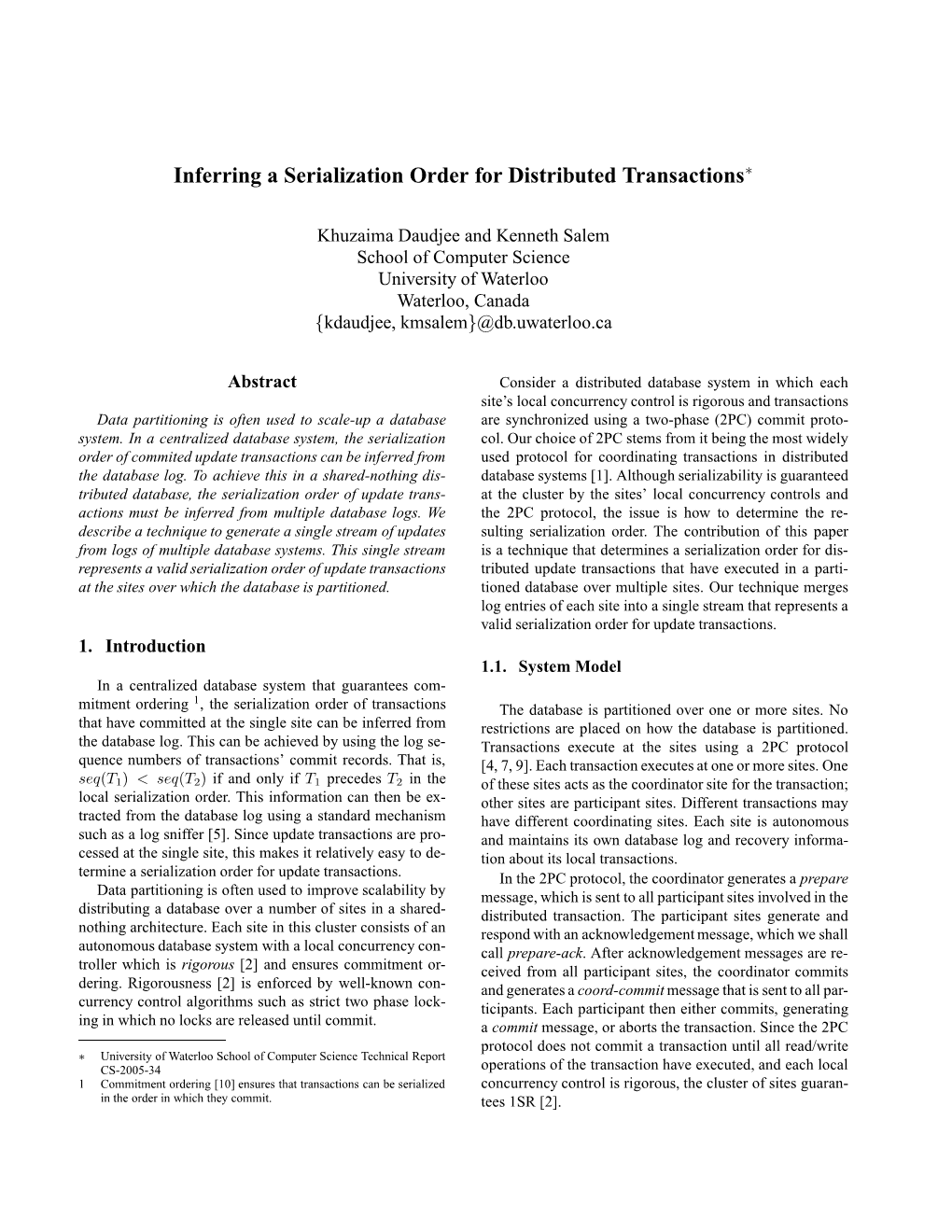 Inferring a Serialization Order for Distributed Transactions∗