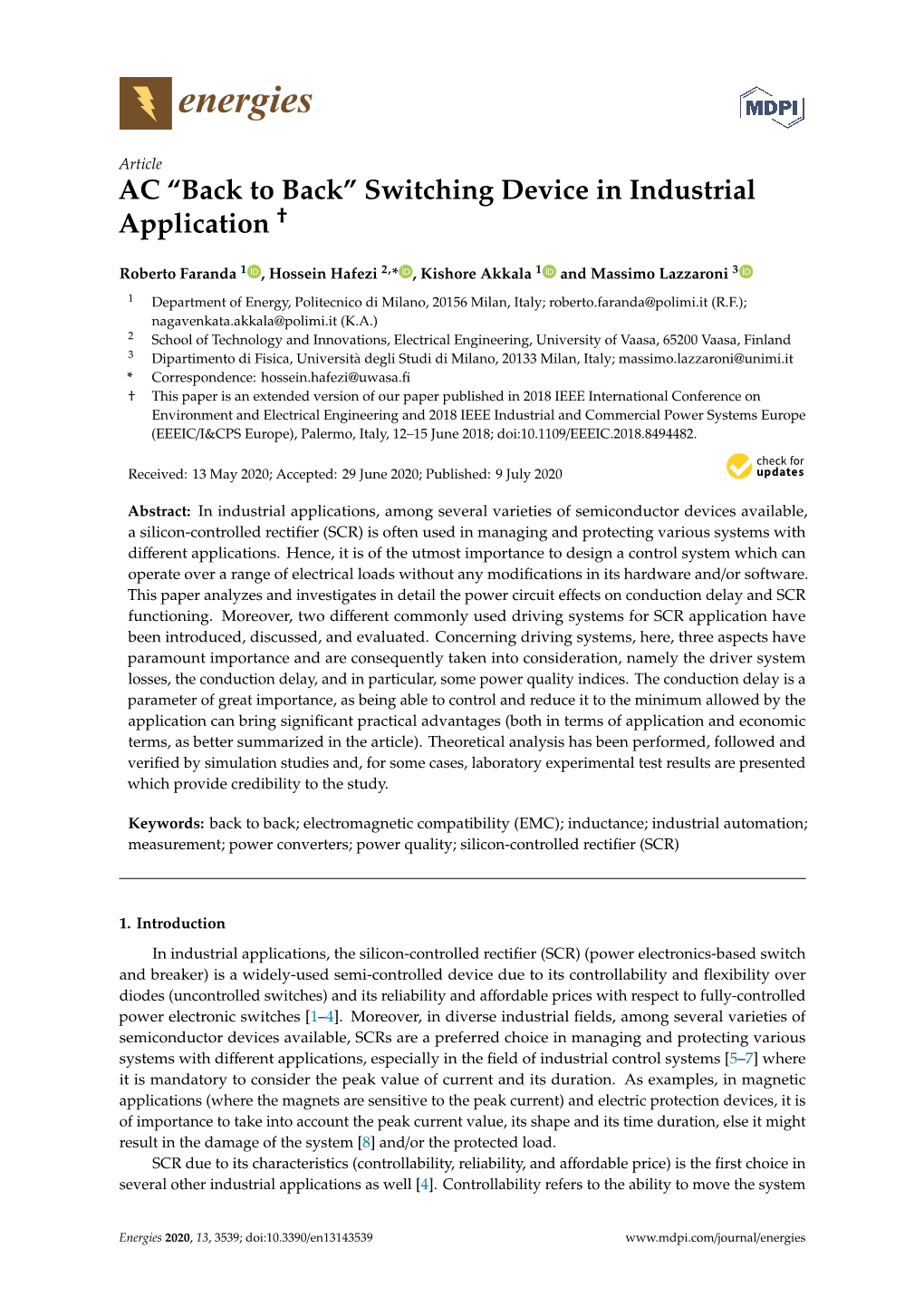 AC “Back to Back” Switching Device in Industrial Application