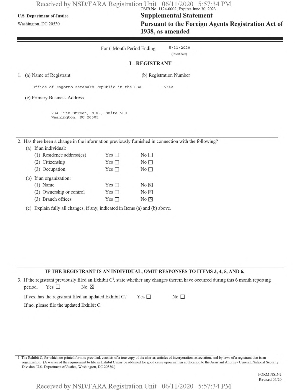 Received by NSD/FARA Registration Unit 06/11/2020 5:57:34 PM OMB No