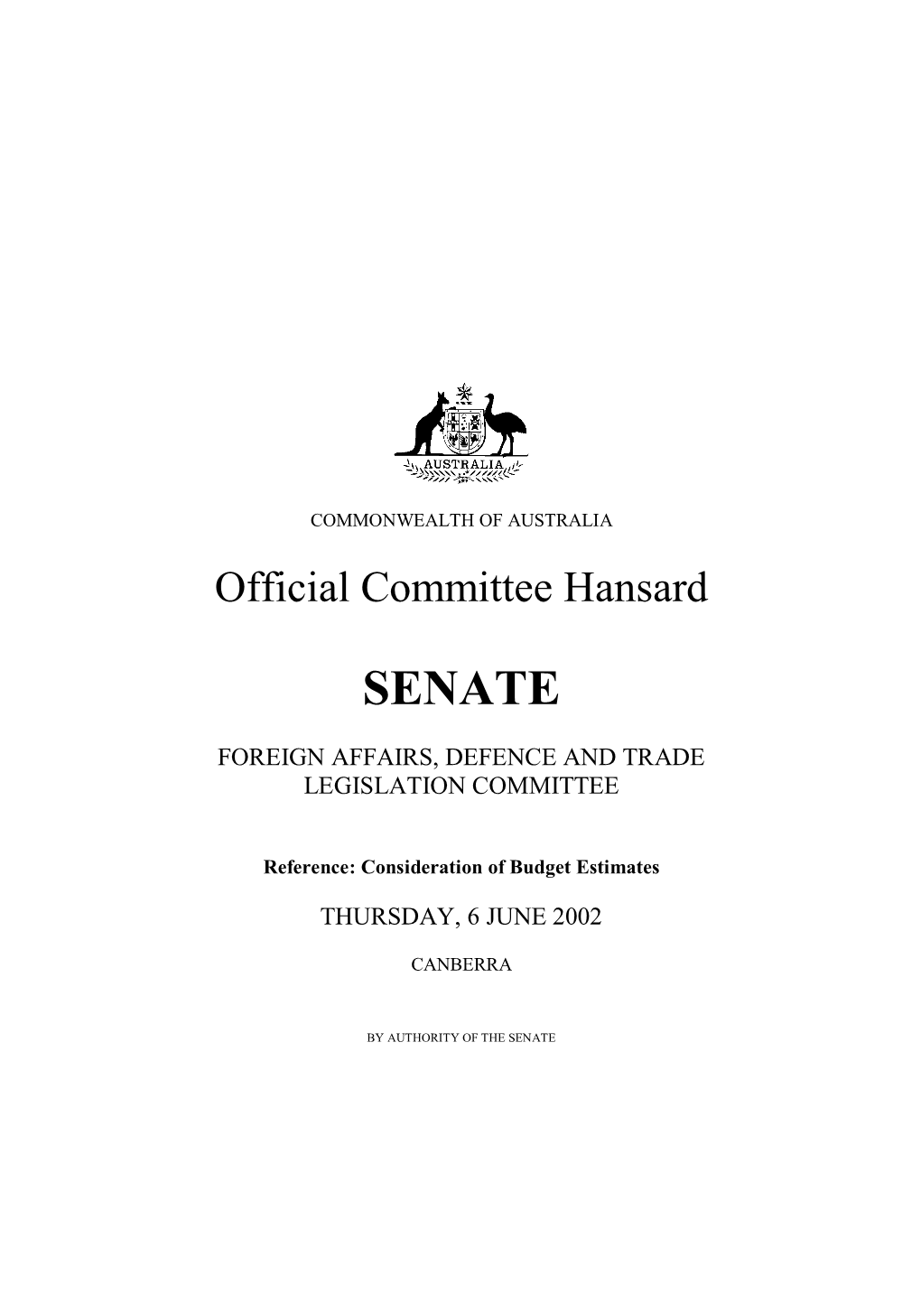 Extract of Estimates, Senate Foreign Affairs Defence