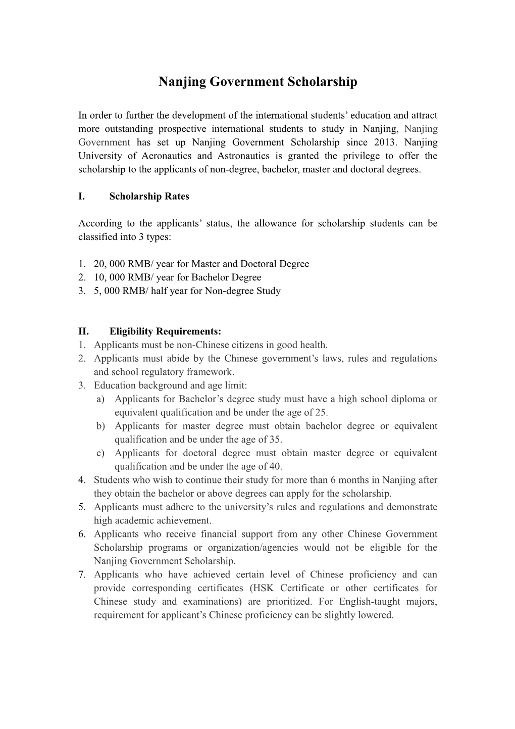 Nanjing Government Scholarship