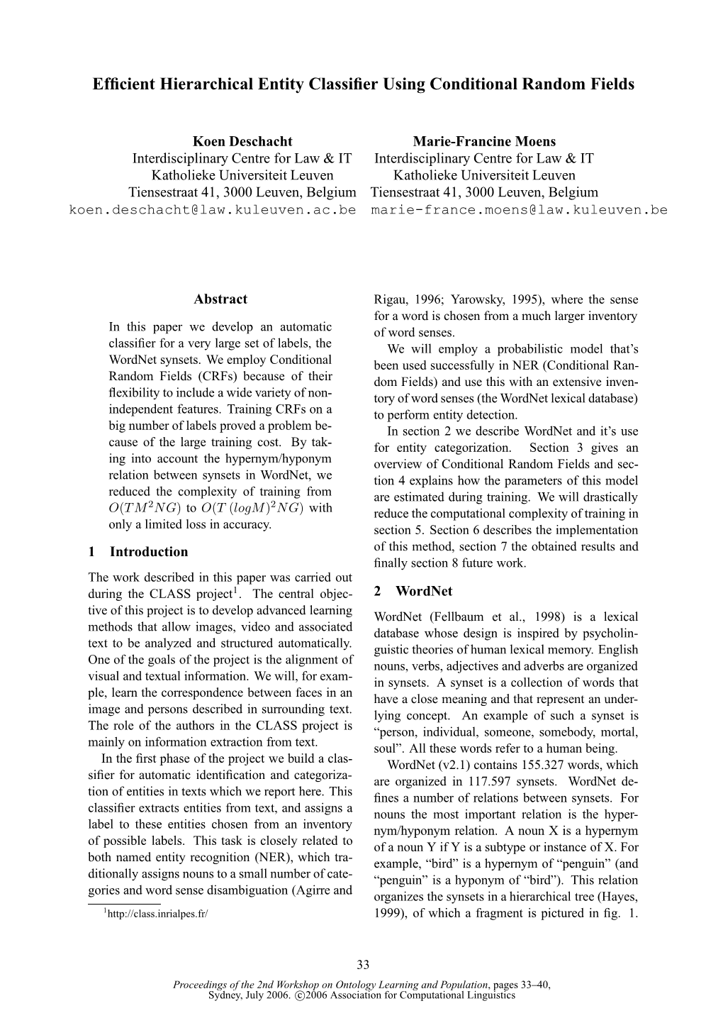 Efficient Hierarchical Entity Classifier Using Conditional Random Fields