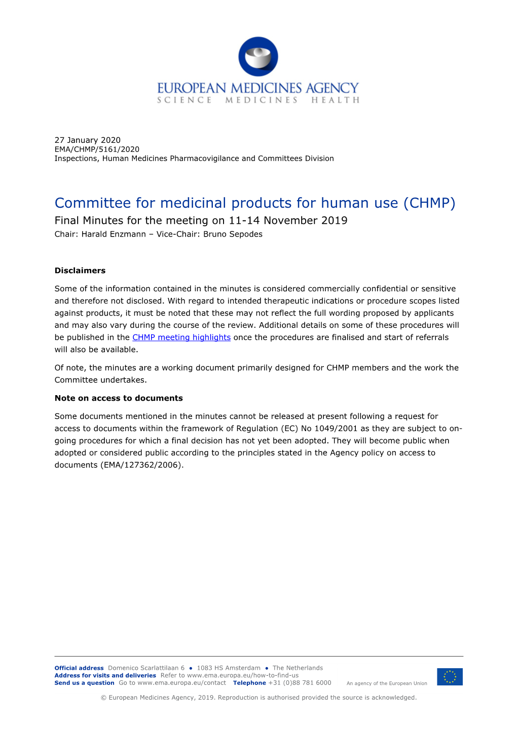 Minutes of the CHMP Meeting 11-14 November 2019