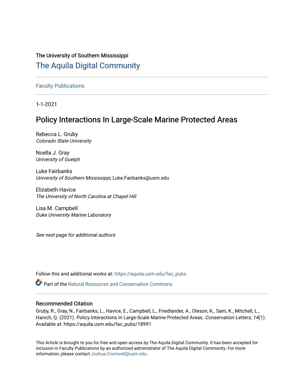 Policy Interactions in Large-Scale Marine Protected Areas