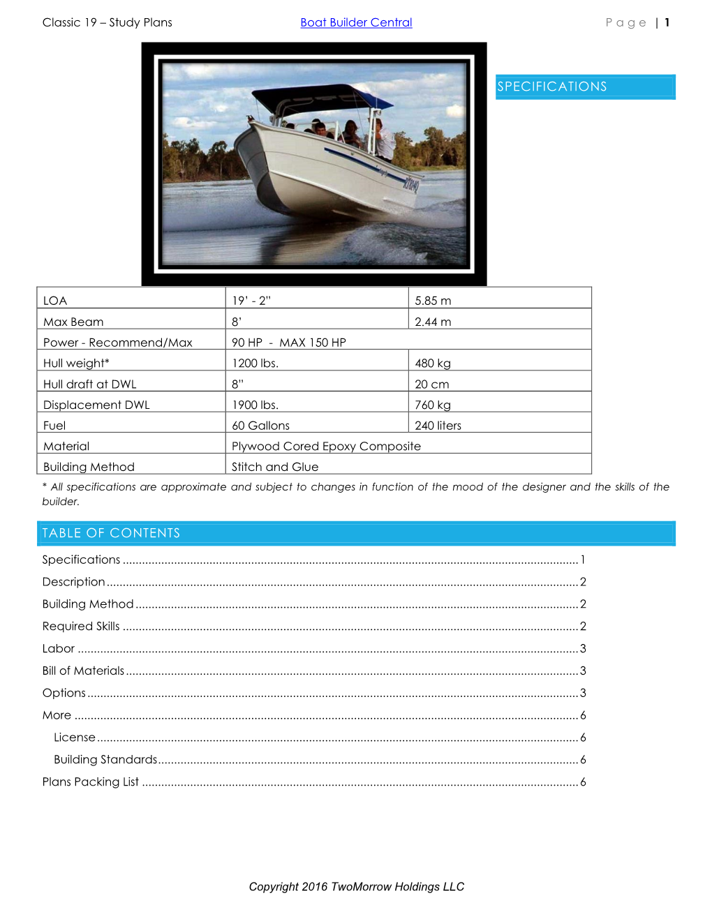 Classic 19 – Study Plans Boat Builder Central P a G E | 1
