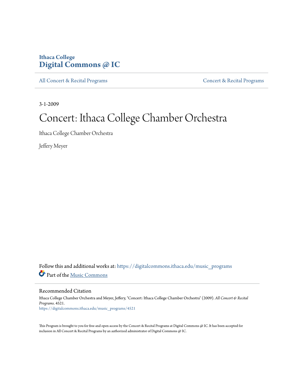 Concert: Ithaca College Chamber Orchestra Ithaca College Chamber Orchestra