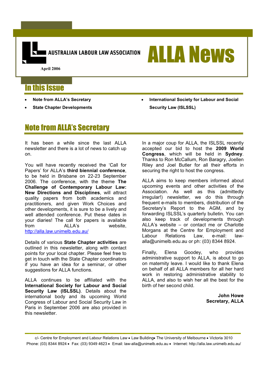 ALLA News April 2006