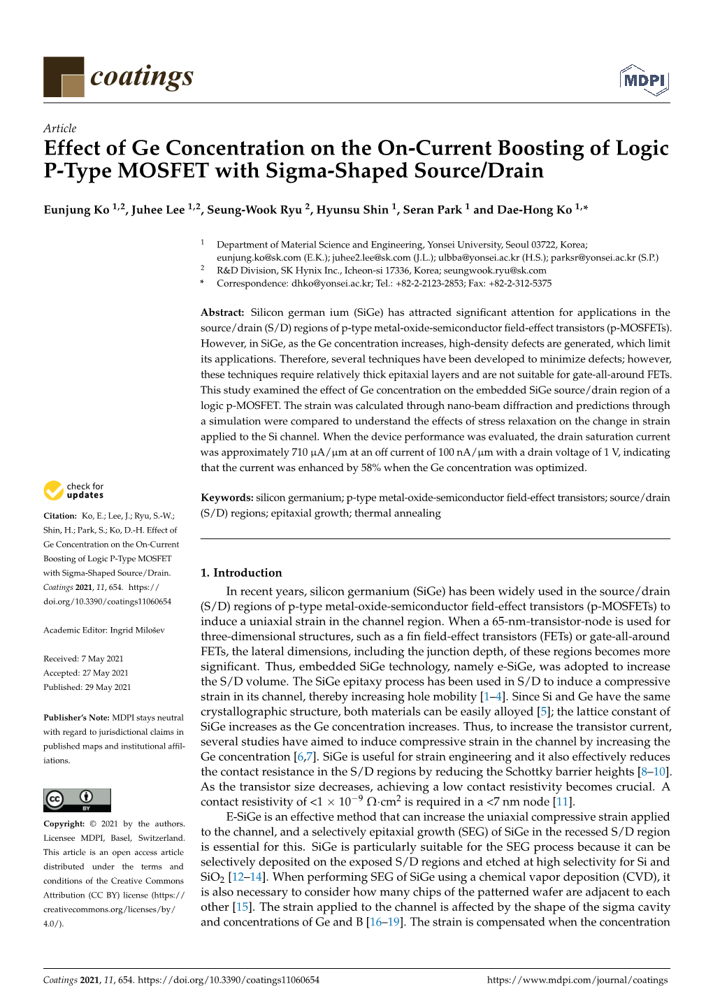 Effect of Ge Concentration on the On-Current Boosting of Logic P-Type MOSFET with Sigma-Shaped Source/Drain